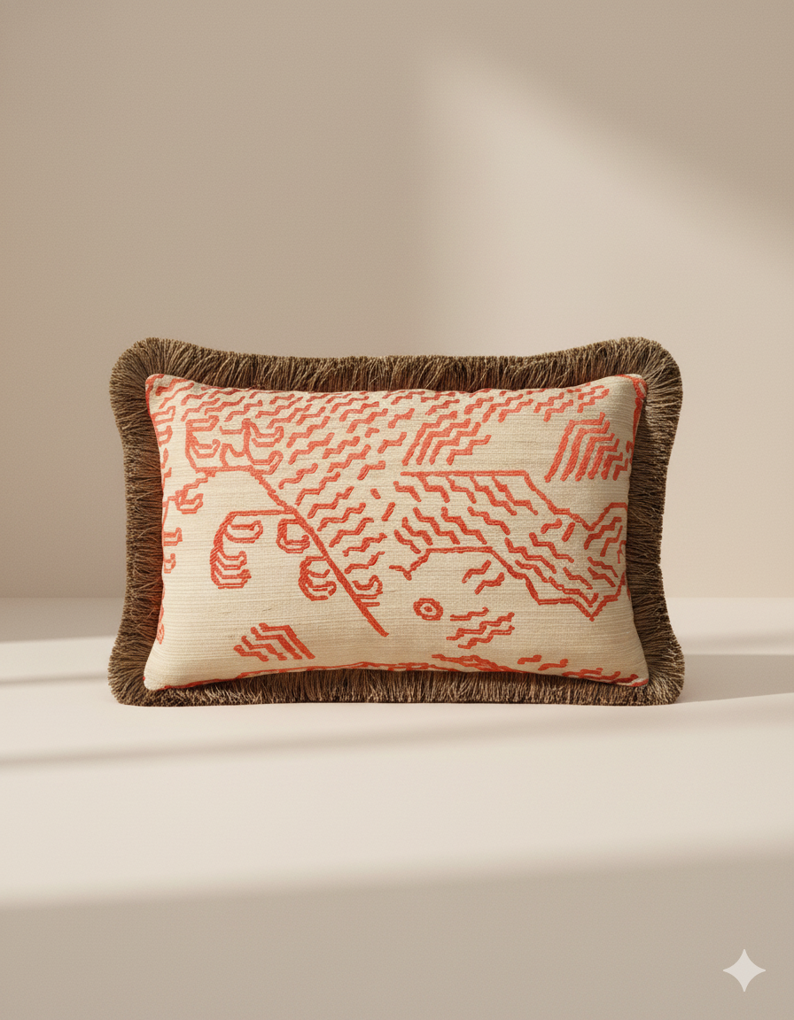 Dedar sierkussen Tiger Silk Fringe - Electric Orange - 30 x 50 cm