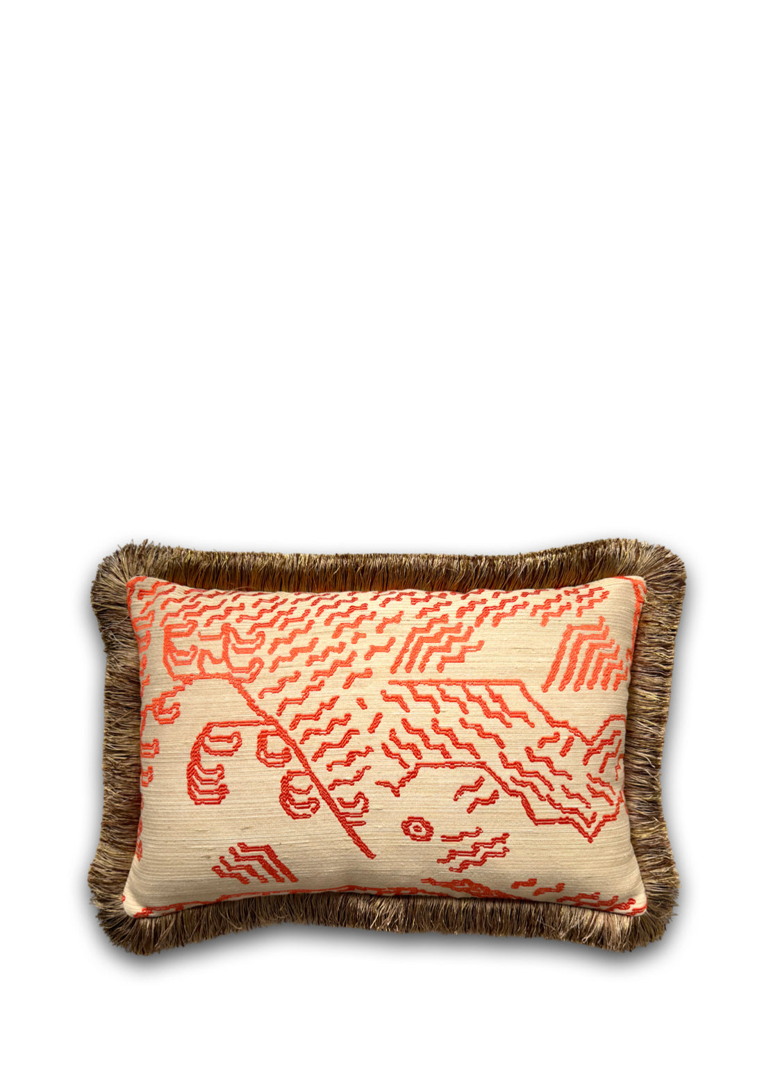 Dedar sierkussen Tiger Silk Fringe - Electric Orange - 30 x 50 cm