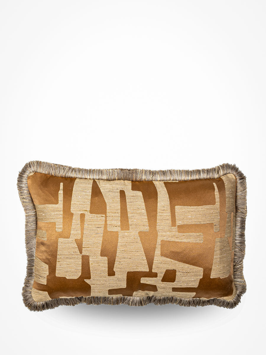 Luxe Dedar Pazl sierkussen met beige fringe in Havane, 40x60 cm, hoogwaardige afwerking