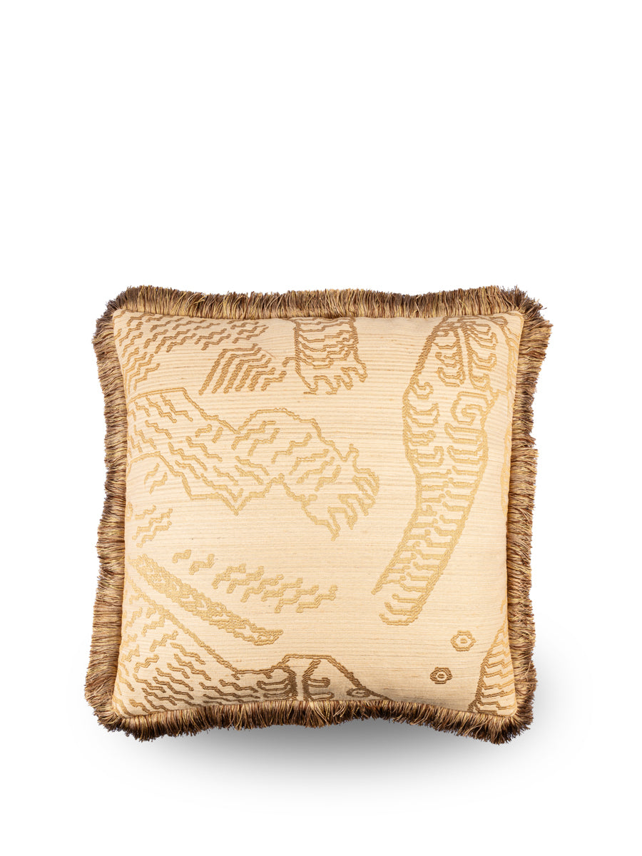 Dedar sierkussen Tiger Silk fringe - Dark Gold - 45 x 45 cm