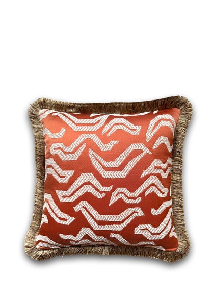 Pierre Frey Dekokissen Tigris Fransen - Peche - 45 x 45 cm